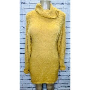 Cozy Yellow Turtleneck Sweater Dress